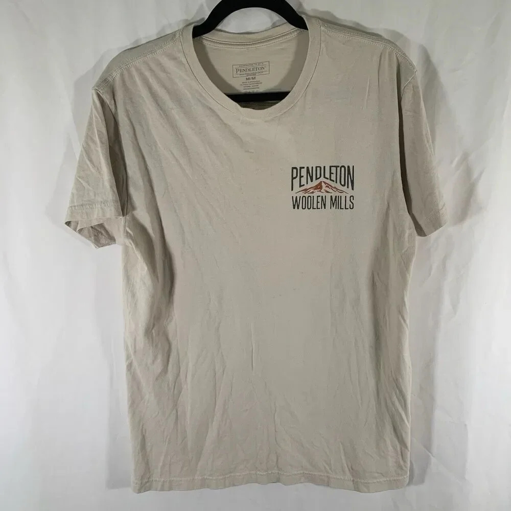 Pendleton Woolen Mill Tshirt Unisex Medium Beige Short Sleeve Graphic Print Crew